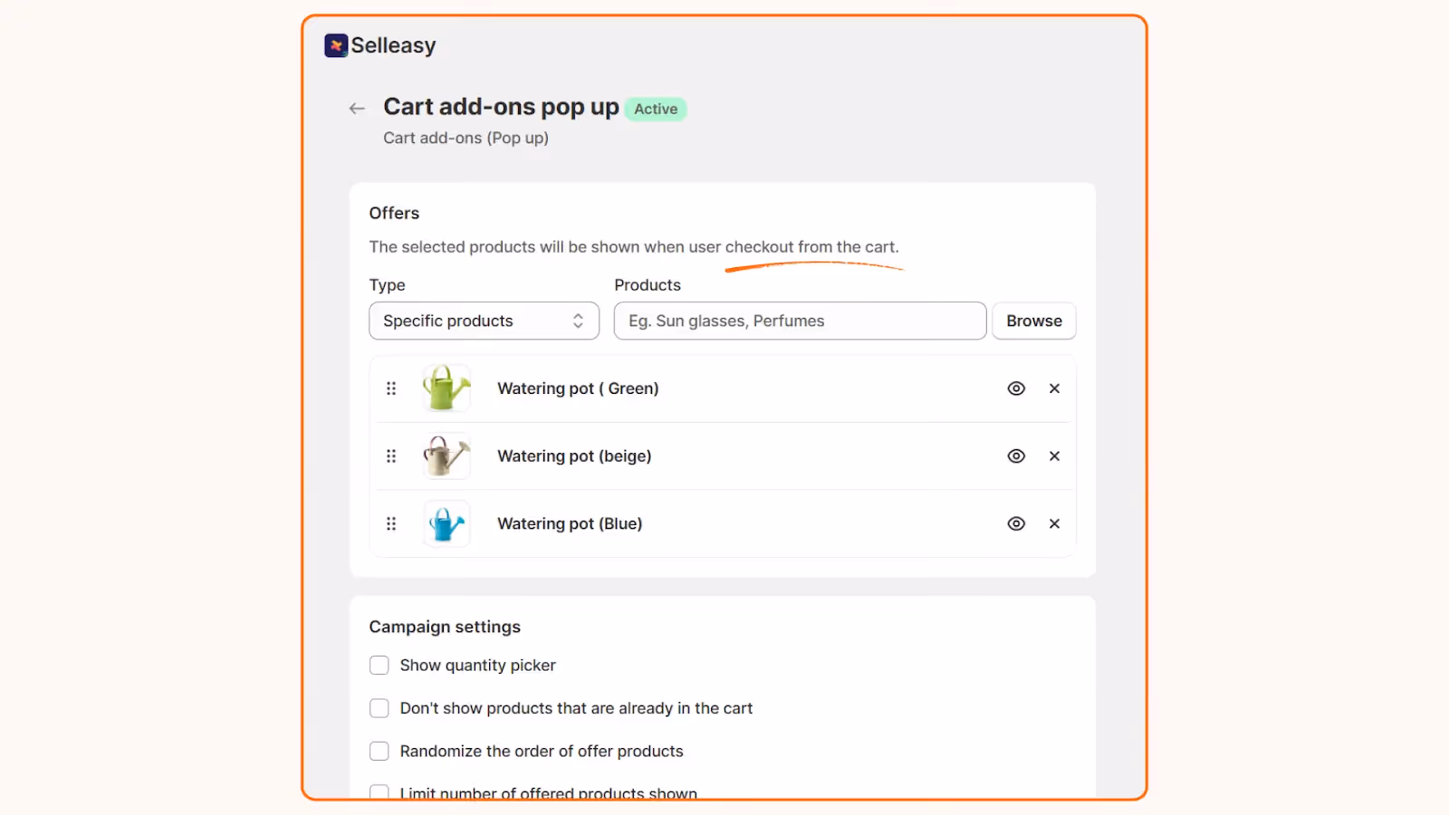 setting up cart add-on offer