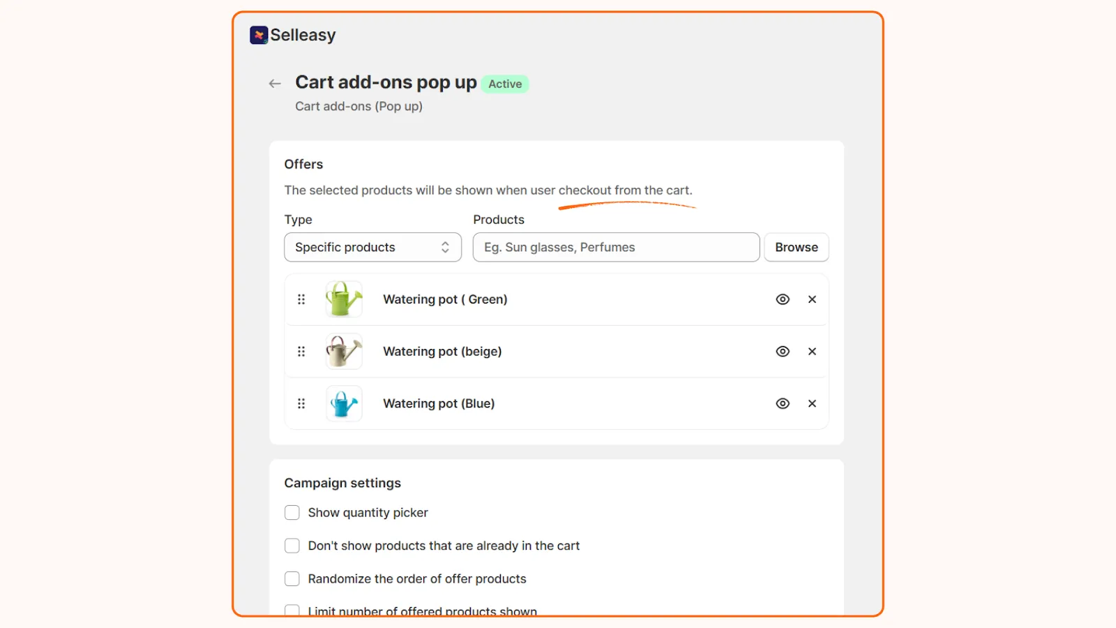 setting up cart add-on offer