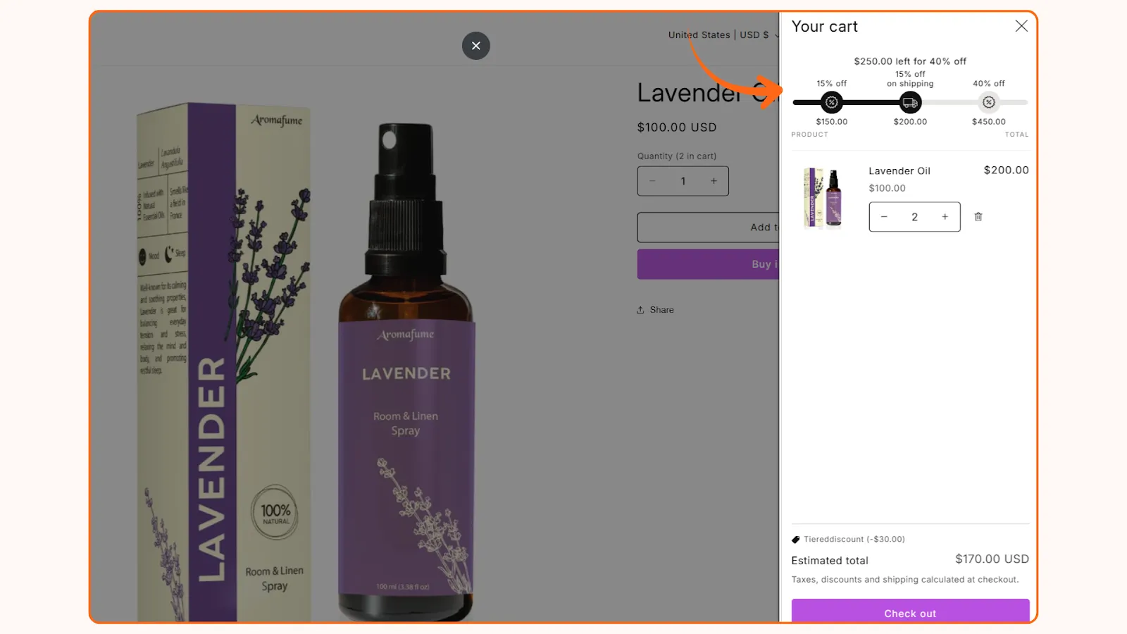 Cart progress bar seen in cart drawer