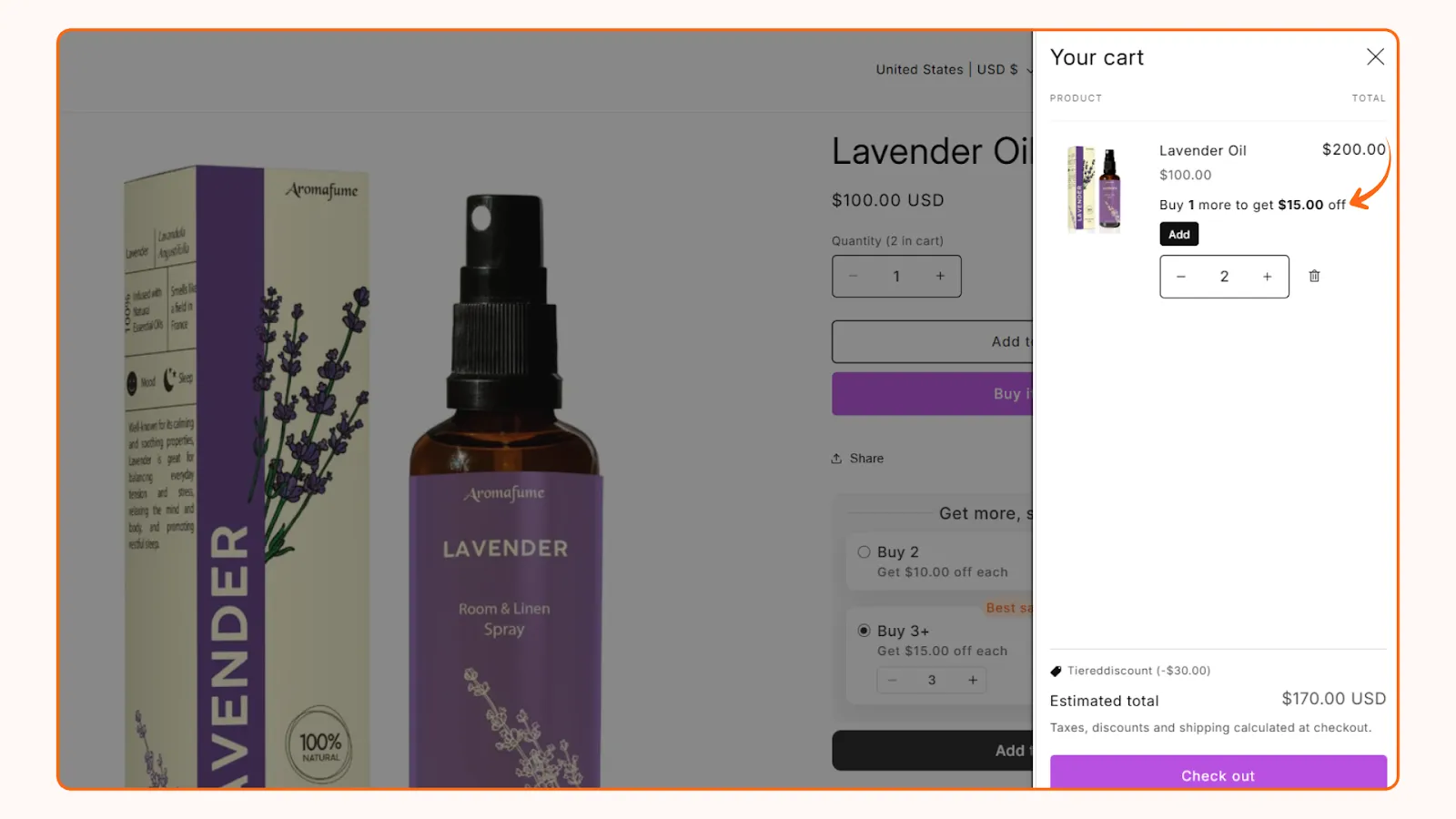 Volume discount nudge seen in the cart drawer