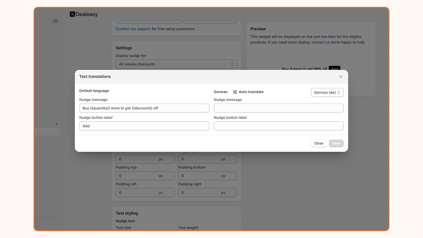 Customize the text of the volume discount nudge