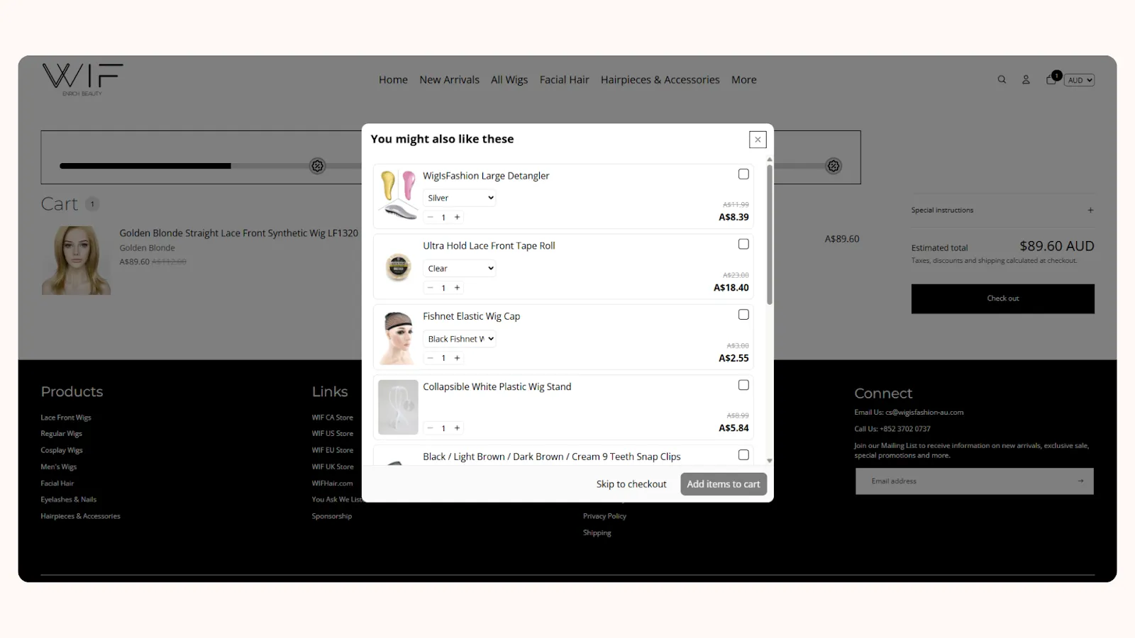 Upsell products seen as pop-up in WIF store