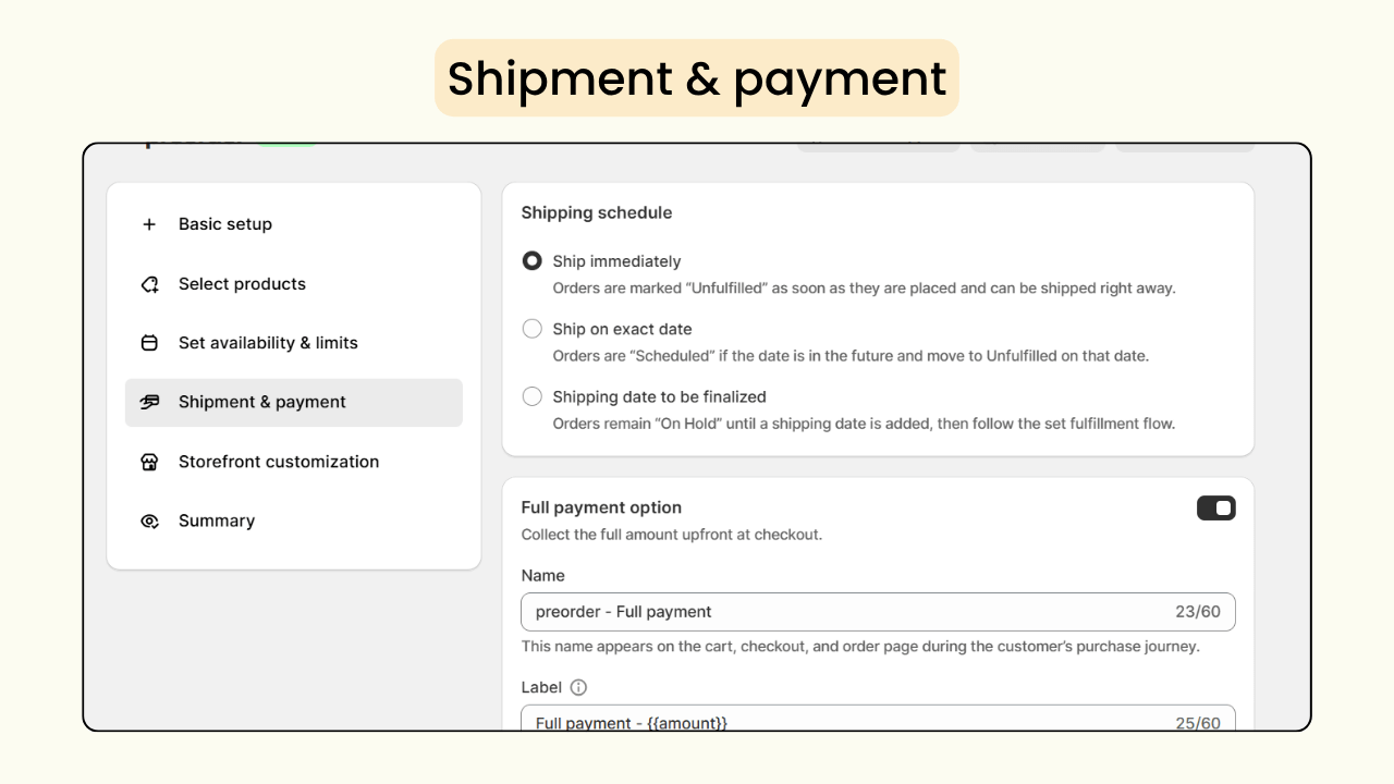 Choose shipment and payment options