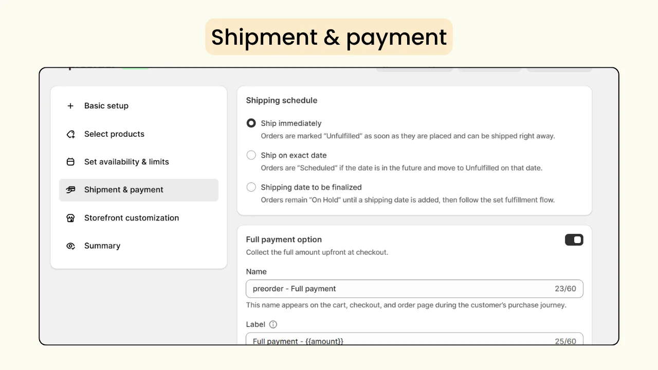 Choose shipment and payment options