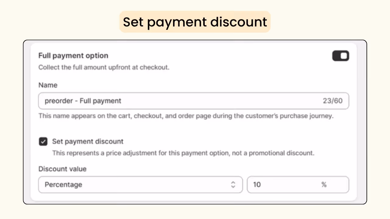 Set payment discount for preorder products on Shopify