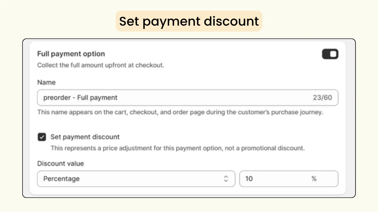 Set payment discount for preorder products on Shopify