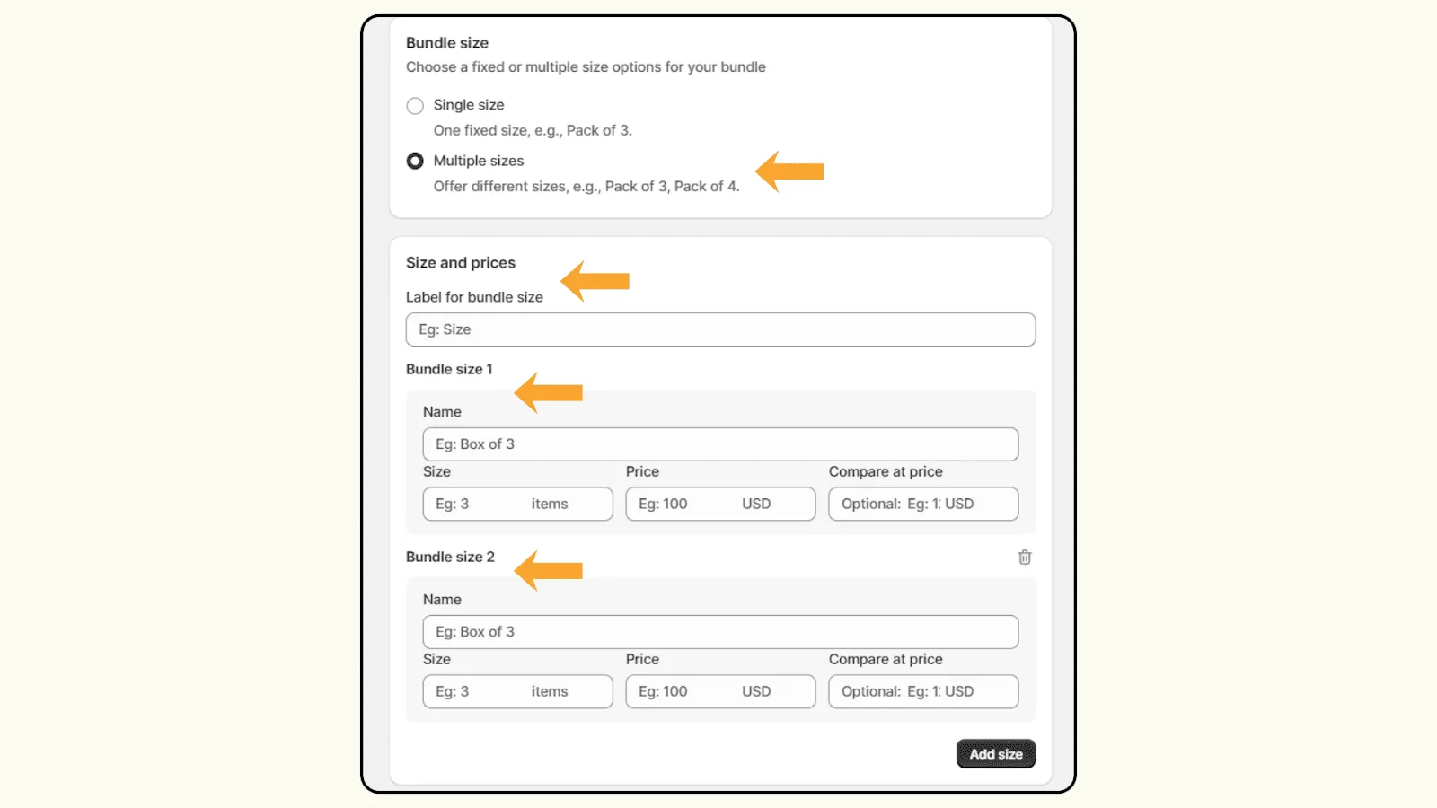 Size and price setting in Shopify Mix and match bundle 