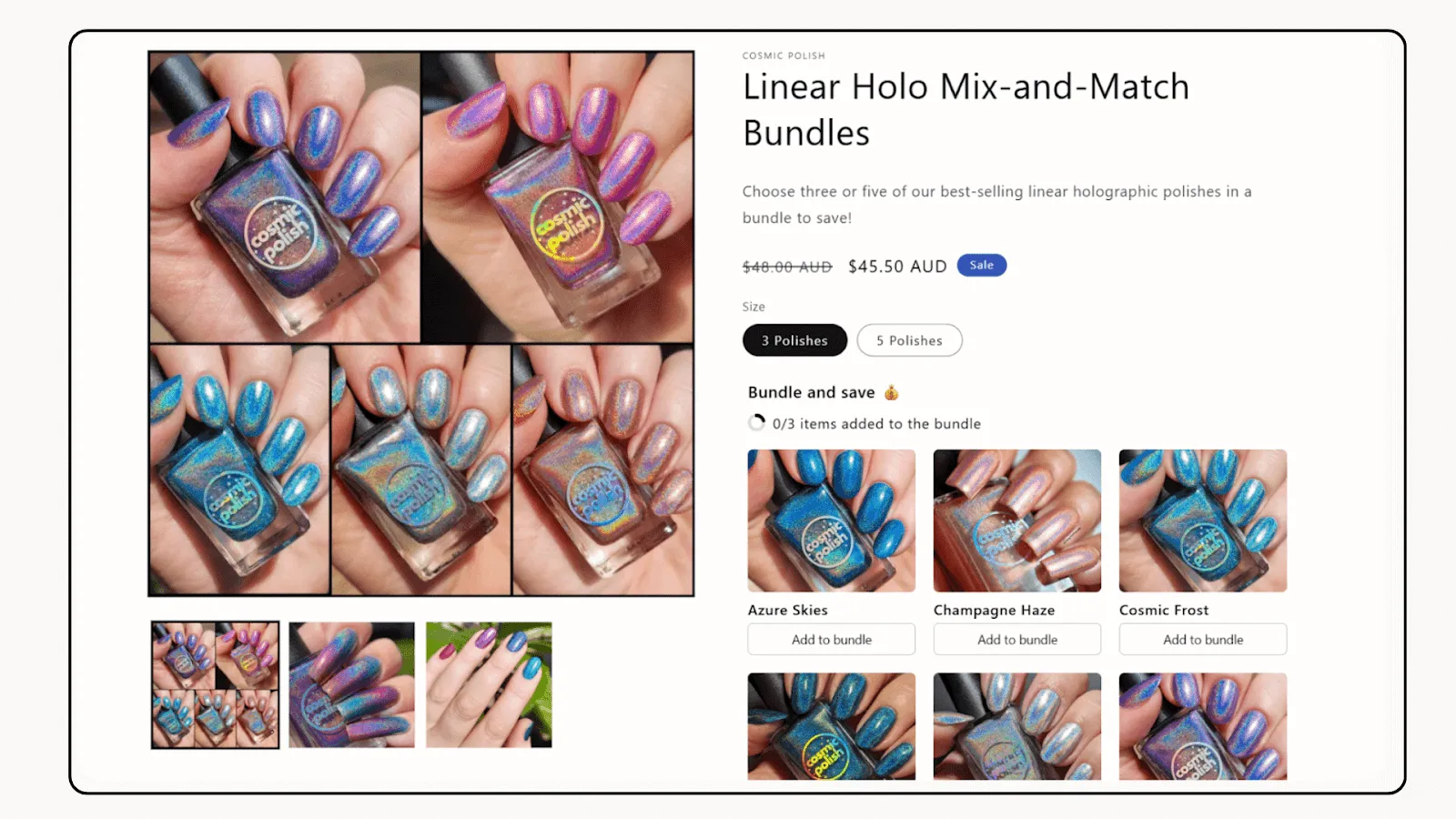 Real store example for Shopify Mix and match bundle - Fixed pricing