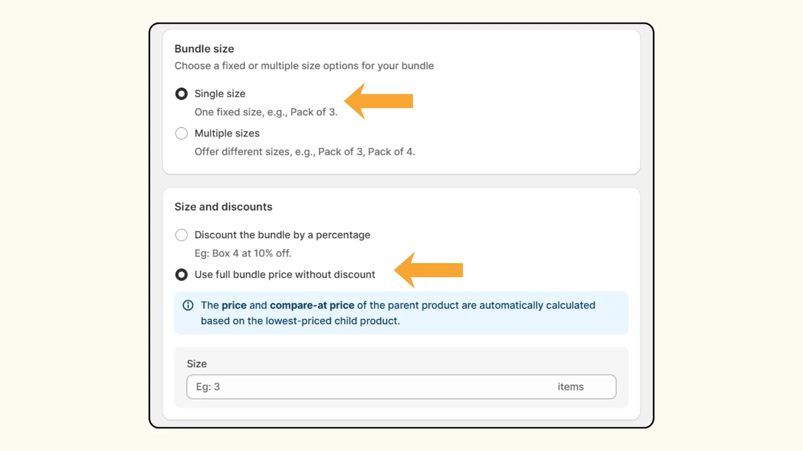 Bundle size and discount in Shopify Mix and match bundle  