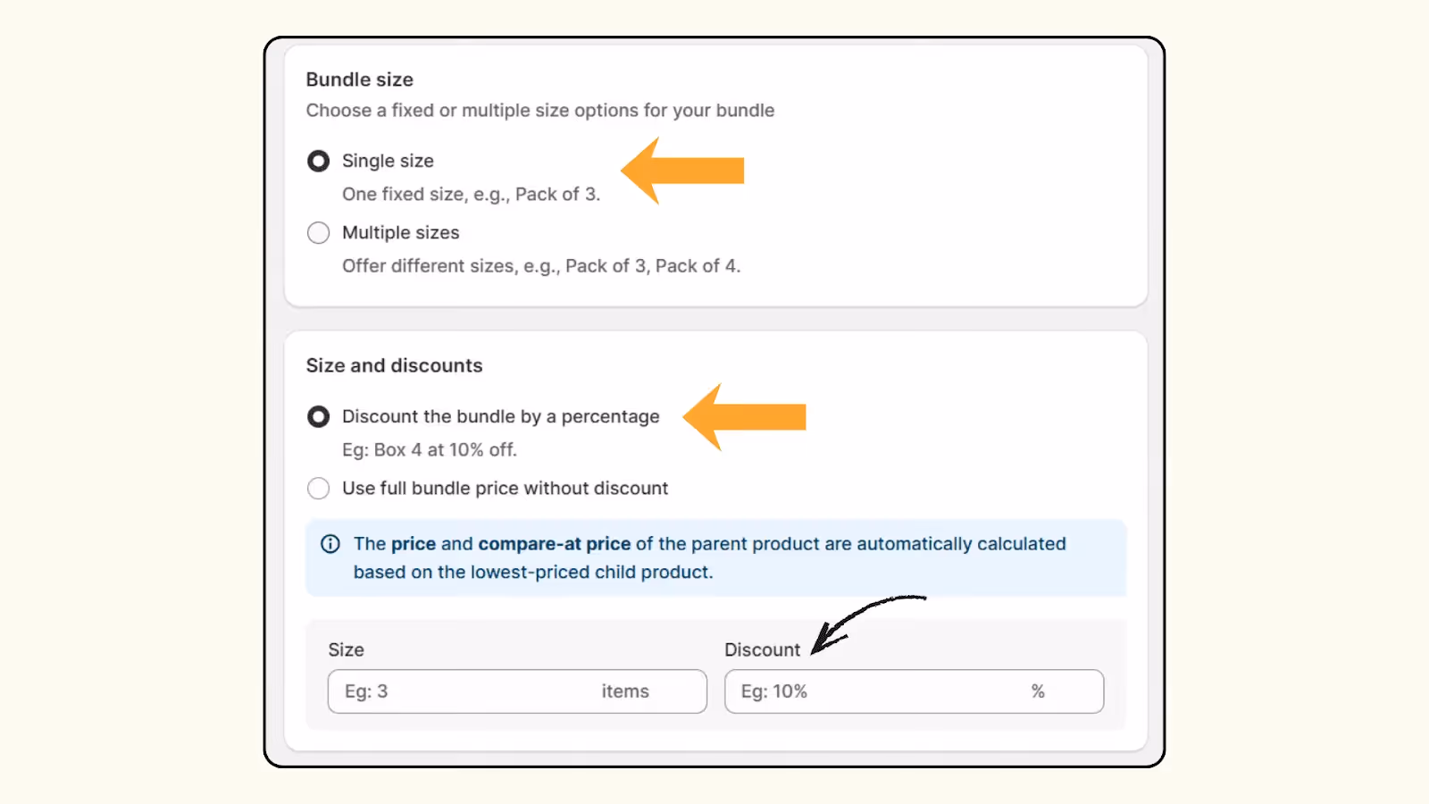 Bundle size and discount in Shopify Mix and match bundle  