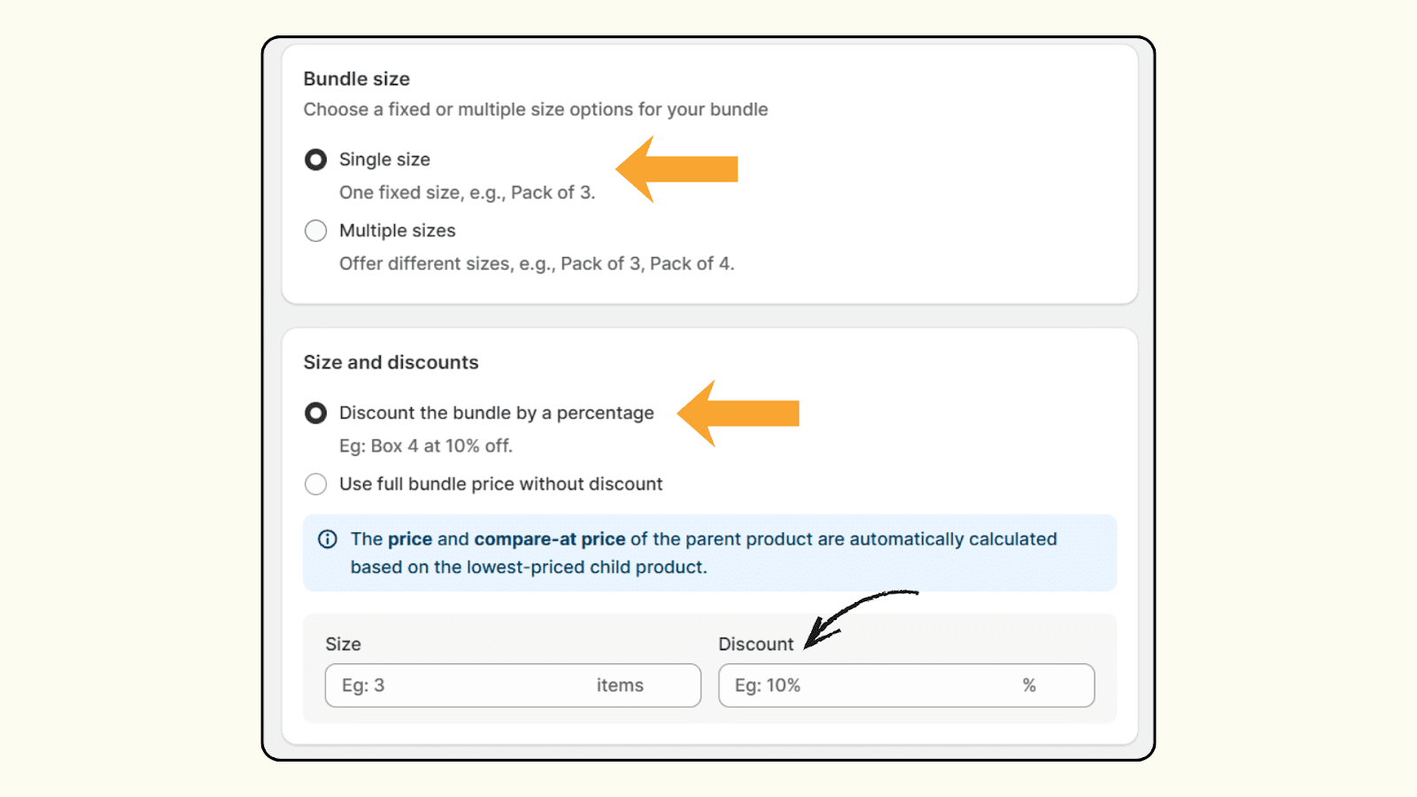 Bundle size and discount in Shopify Mix and match bundle