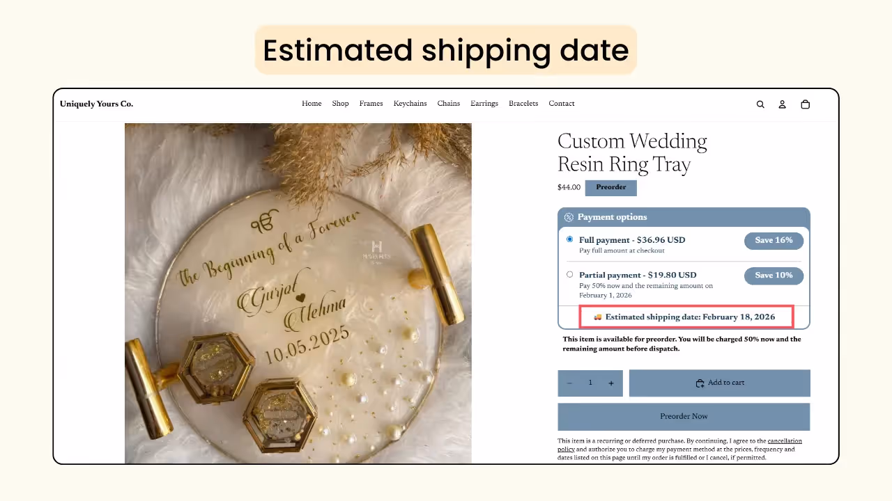 Estimated shiping date