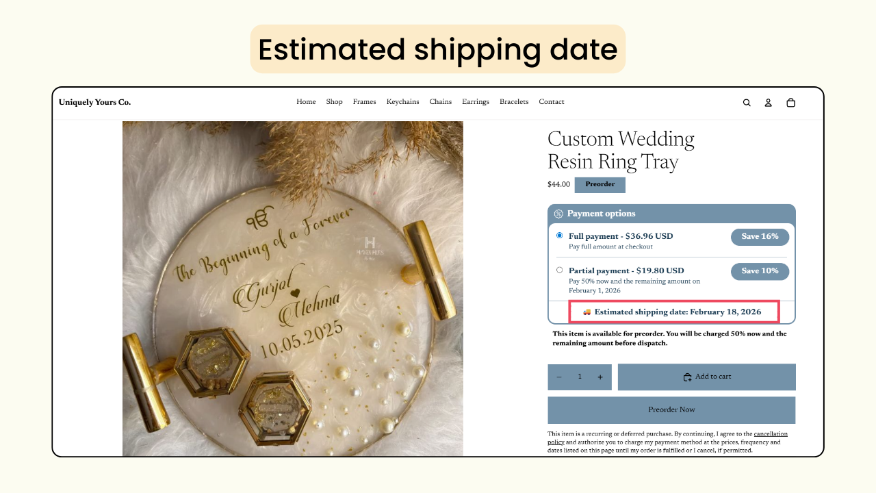 Estimated shiping date
