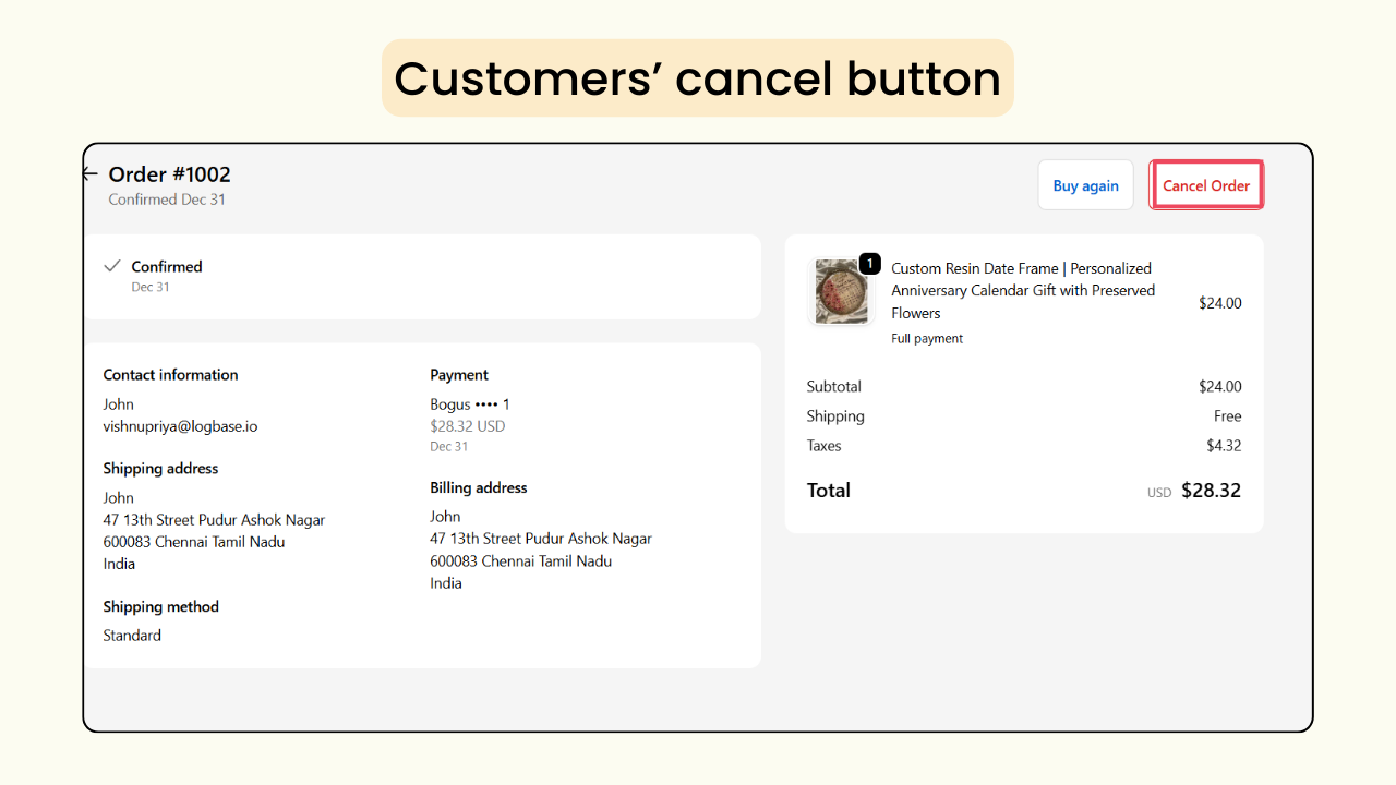 Custmer's cancel button