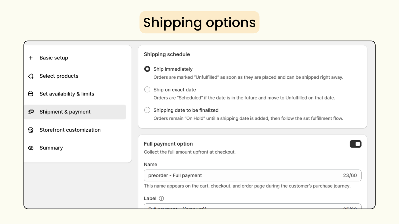 Shipping options