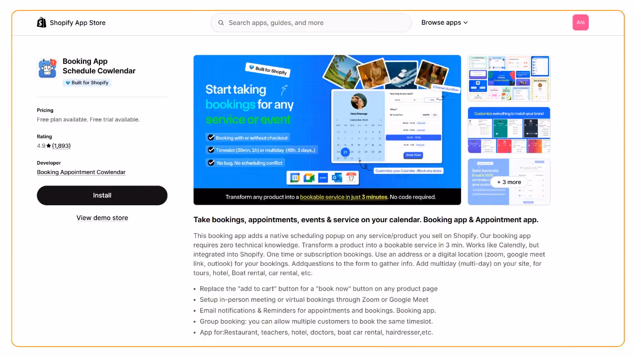 Cowlendar - Sell services on Shopify