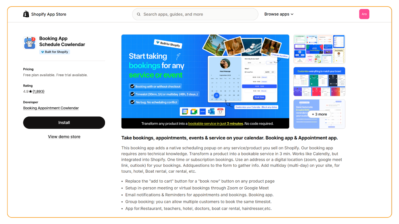 Cowlendar - Sell services on Shopify