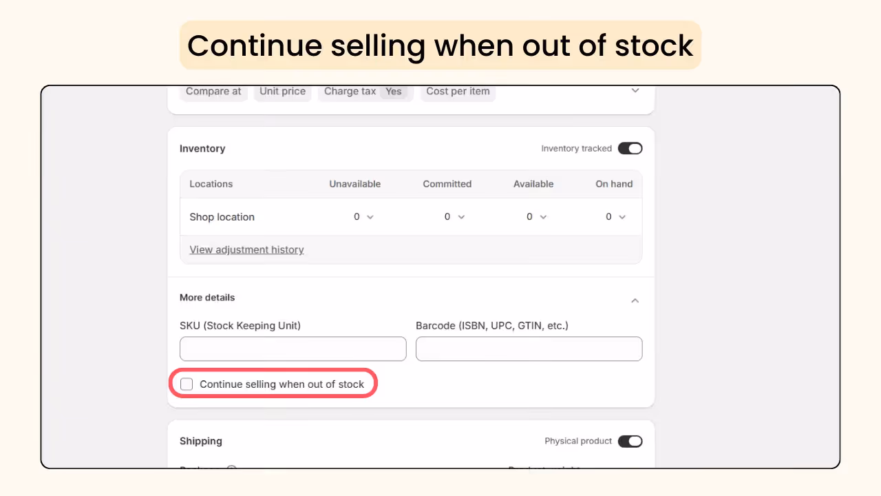 continue selling when out of stock