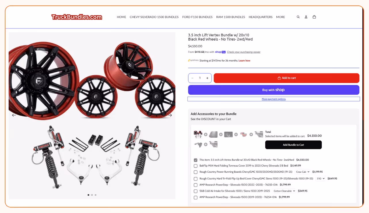 Shopify Frequently bought together classic layout store front