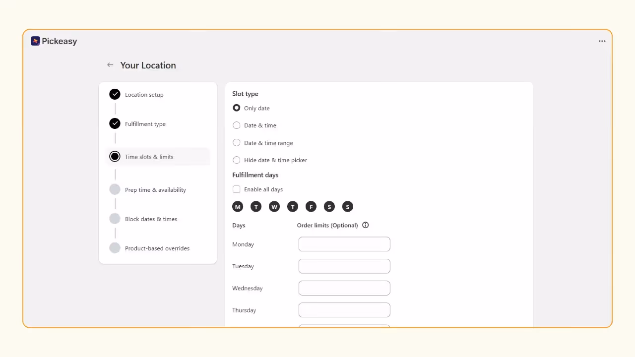 Set time slots and order limits - Shopify Store Pickup Apps