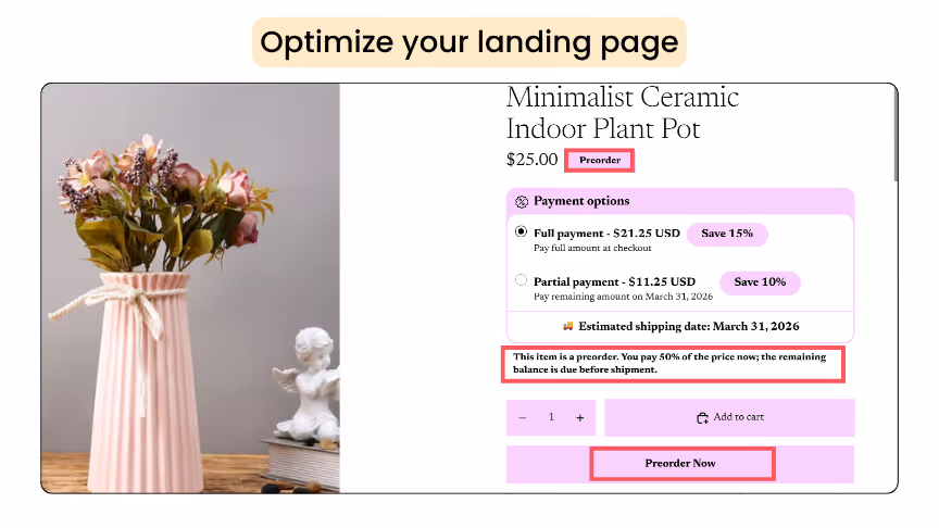 Optimize landing page