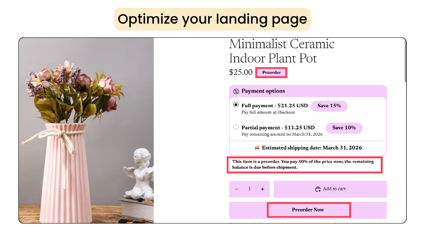 Optimize landing page