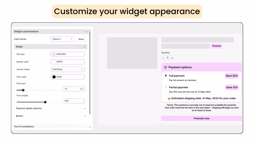 Customize the widget