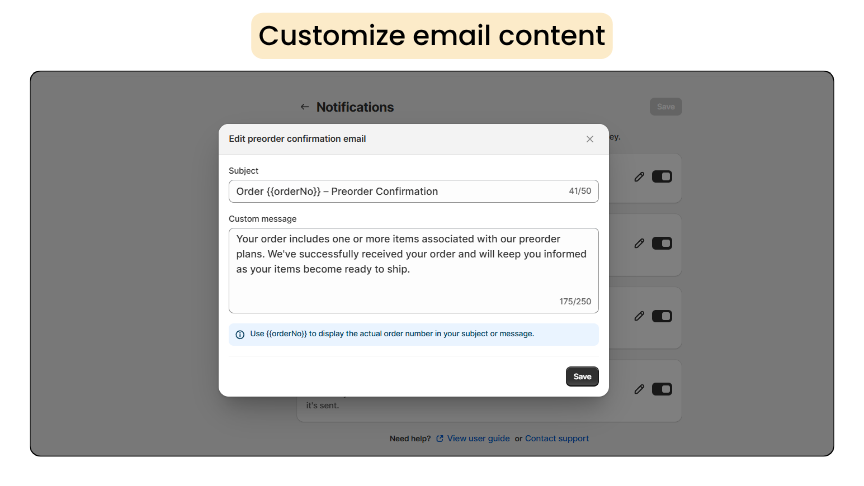Preorder confirmation email
