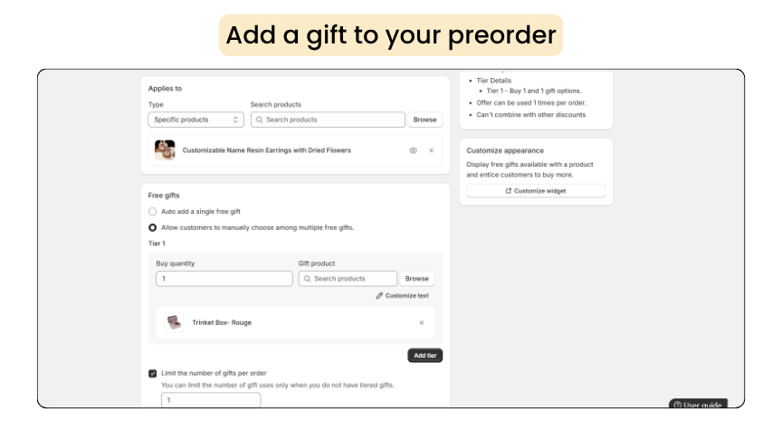Add free gifts