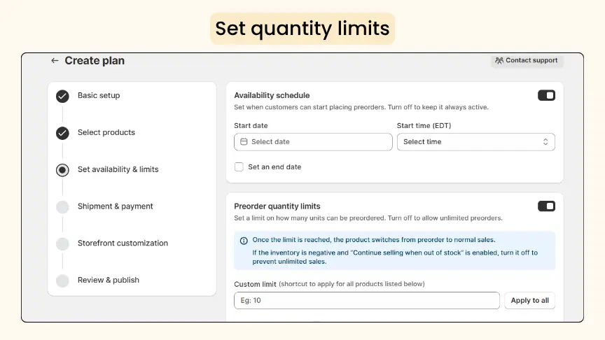 Set production limit
