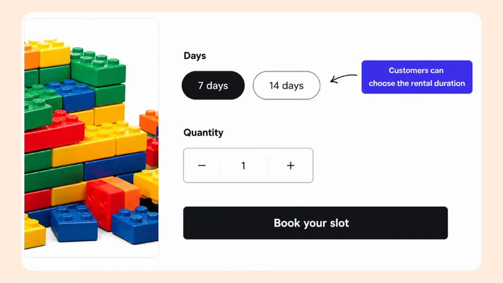 BookX widget to select rental duration