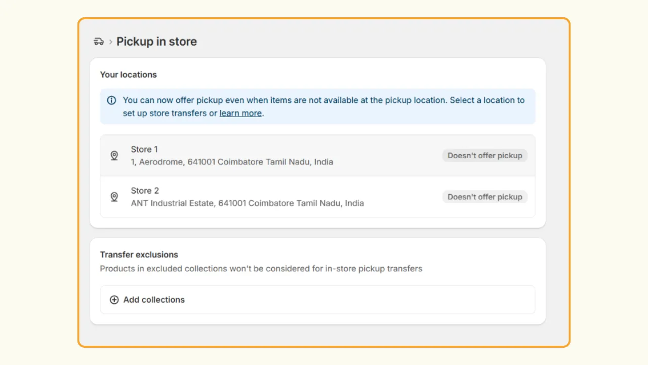 Set up Shopify local pickup - Location