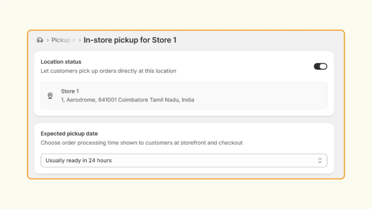 Set up Shopify local pickup - Expected date