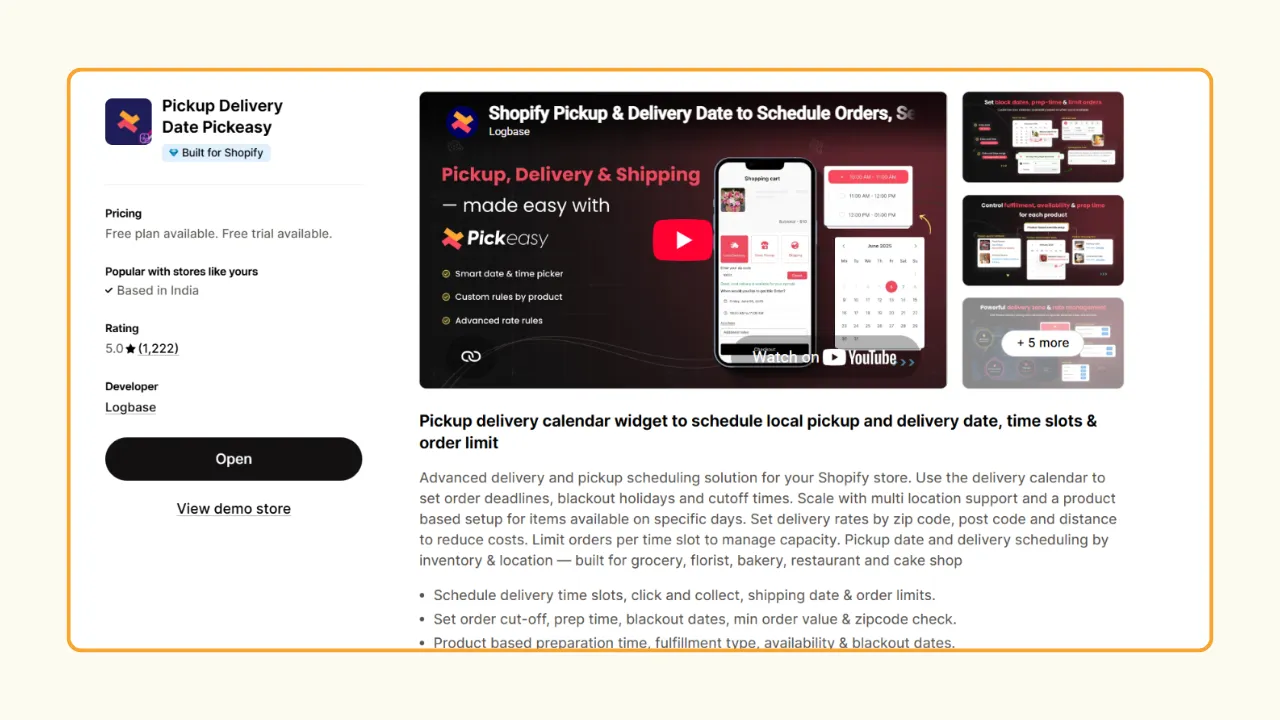 Install Pickeasy to setup local pickup and local delivery on Shopify