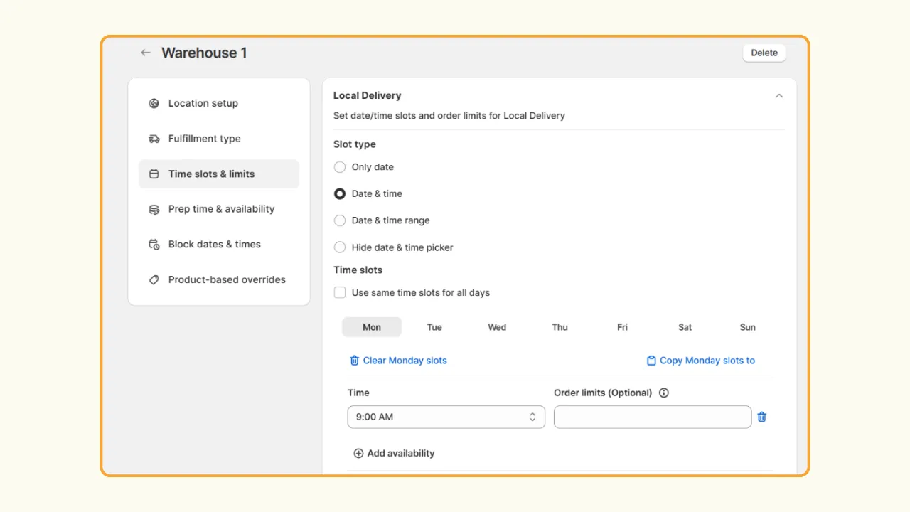 Set Time slots and limits in Pickeasy