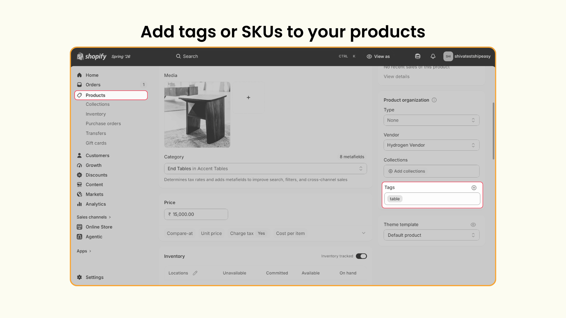 Add tags or SKUs - Shopify Combined Shipping Rate