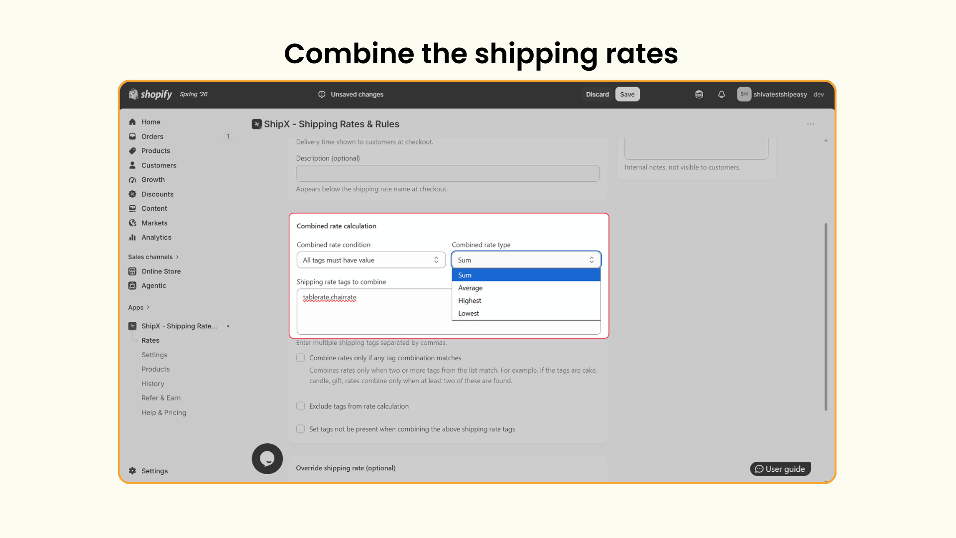 Shopify shipping rates combined