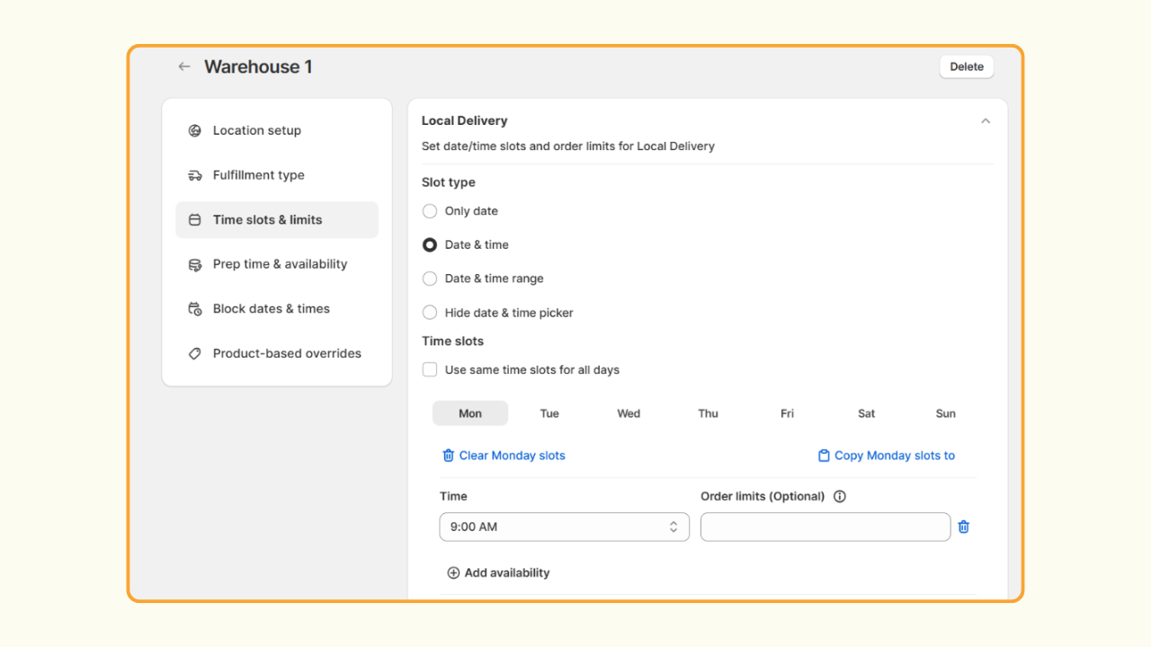 Set Time slots and limits in Pickeasy