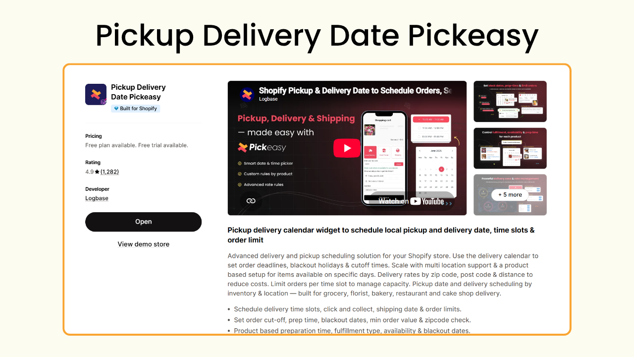 Delivery and pickup scheduling: Pickeasy - Shopify for Florists
