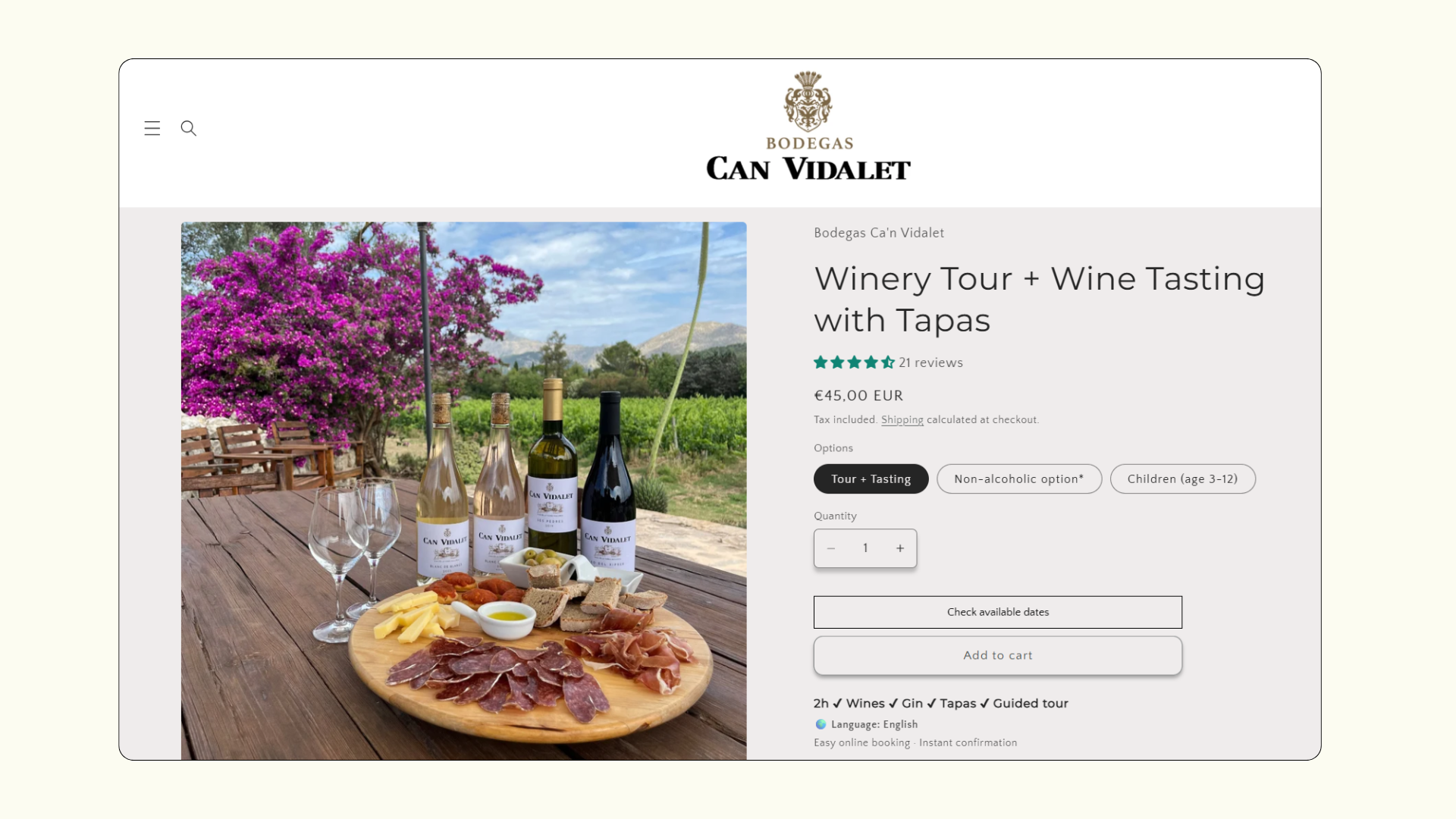 Wine Tasting Bookings on Shopify