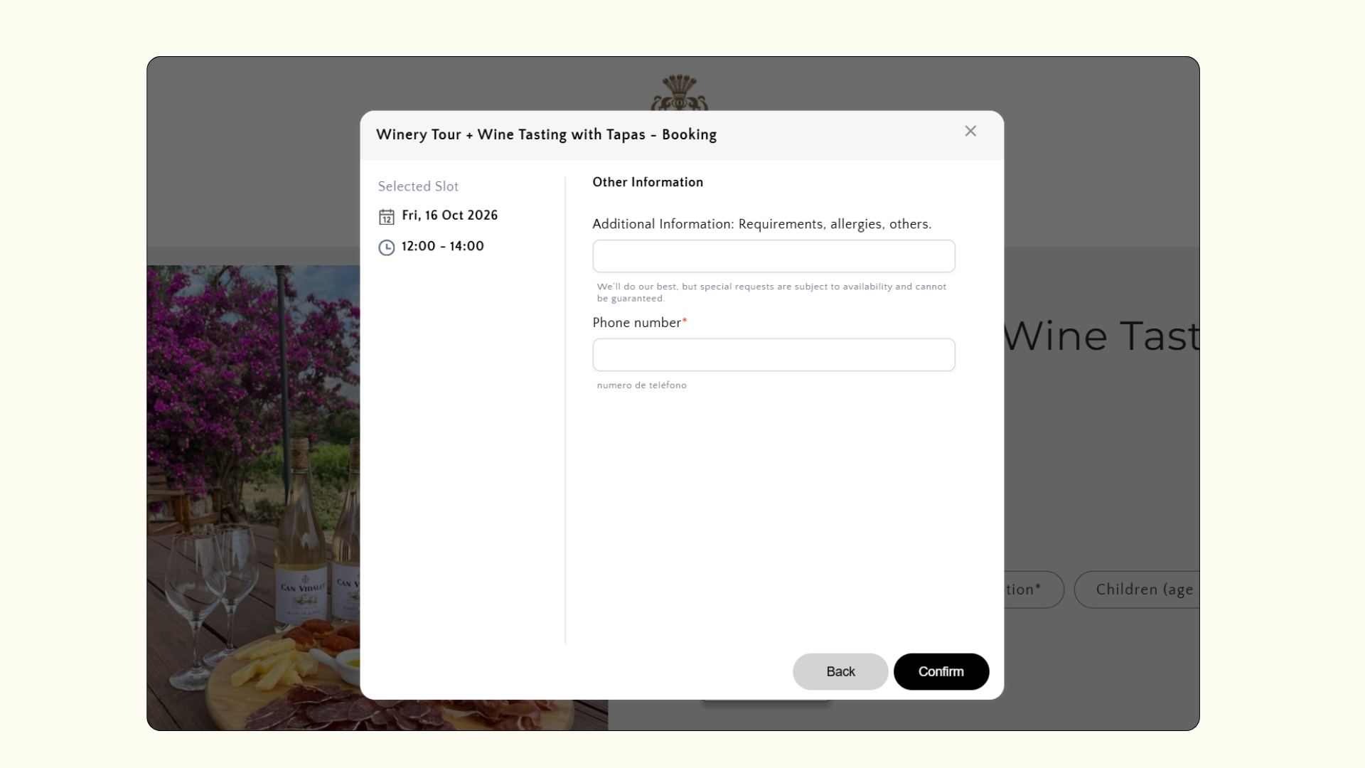 Wine Tasting Bookings on Shopify