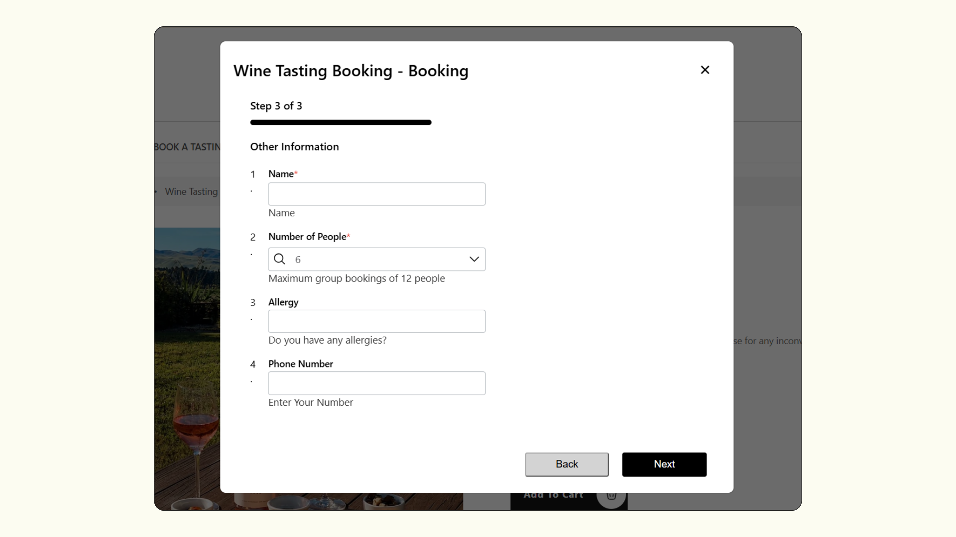Wine Tasting Bookings on Shopify