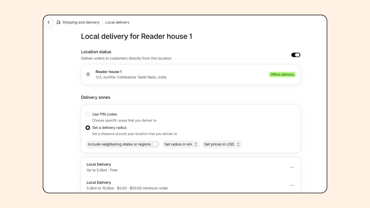 Set up Local delivery on Shopify