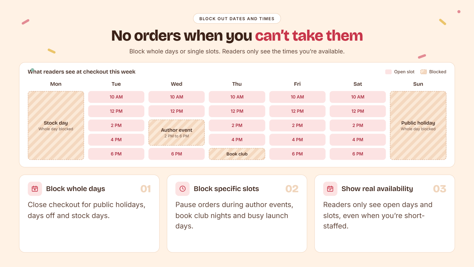 Shopify bookstore block out dates and time Pickeasy