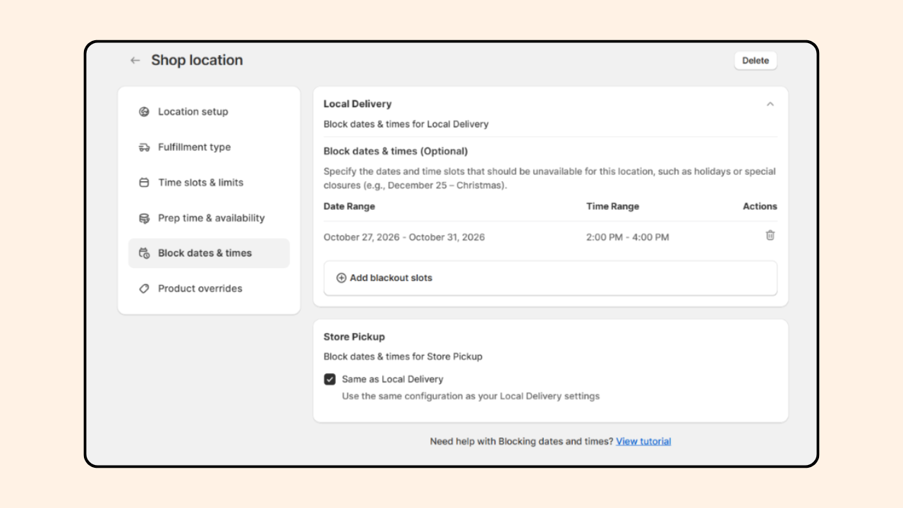 Pickeasy block out dates and time