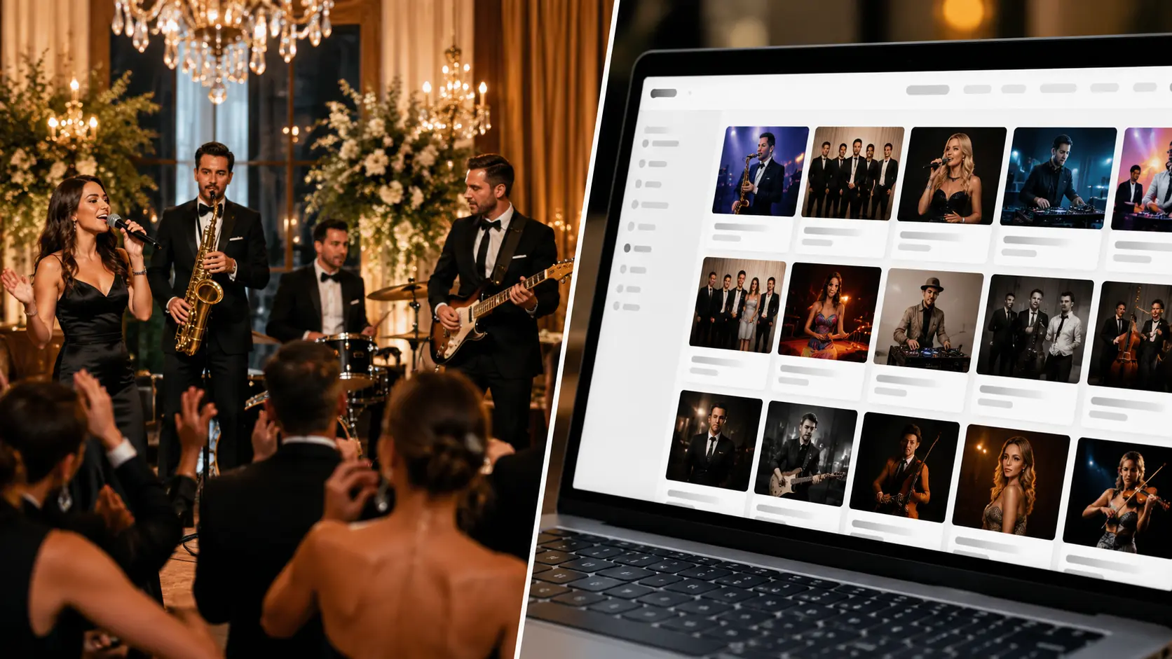 Comparison between a curated wedding band and a high-volume entertainment directory illustrating different vendor business models.