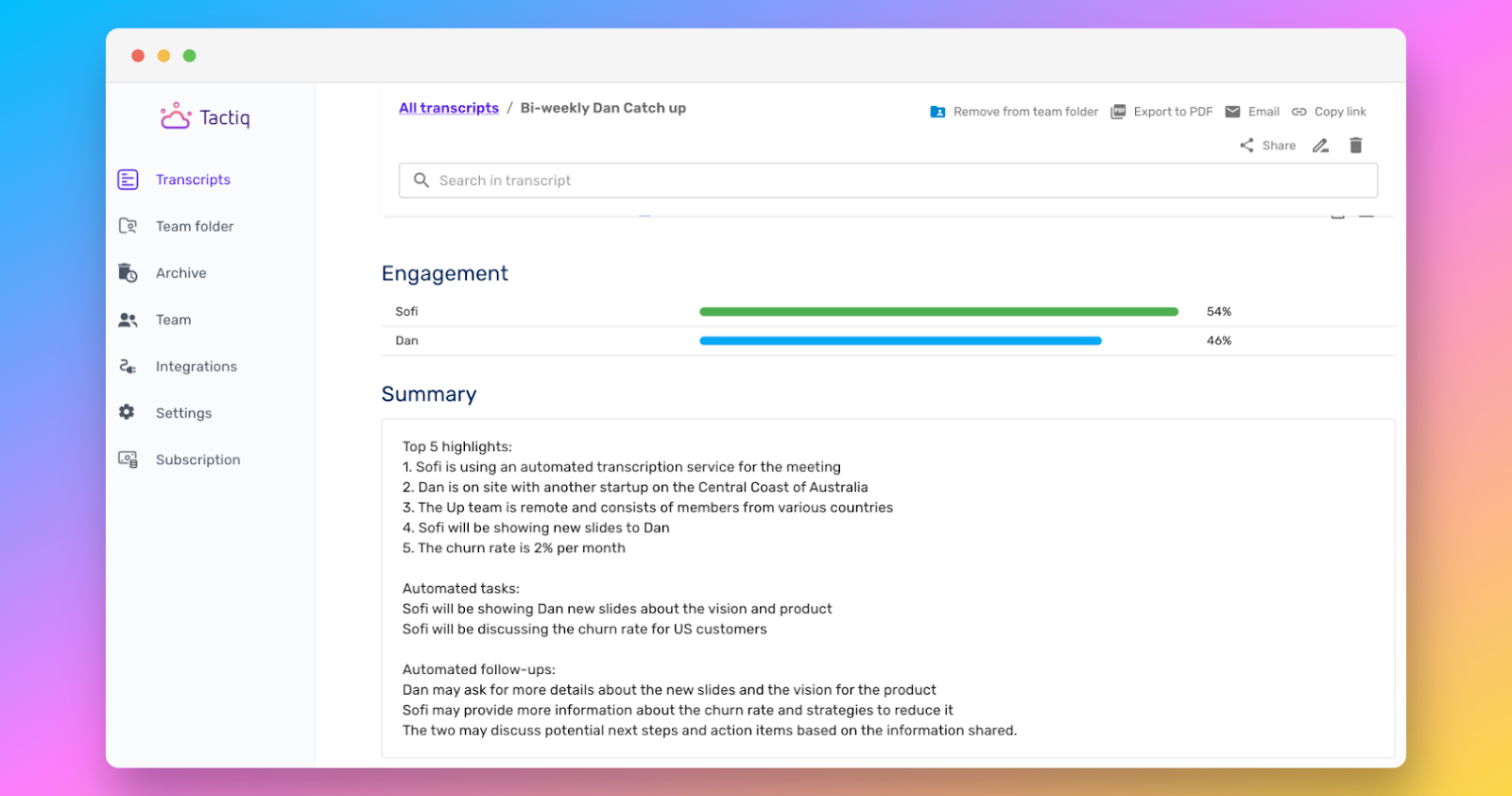 Meeting Summary Generated by Tactiq