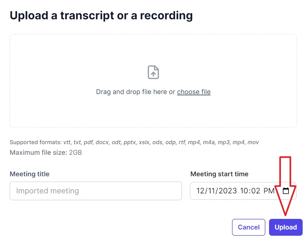 Upload Transcript or Recording Button on Tactiq