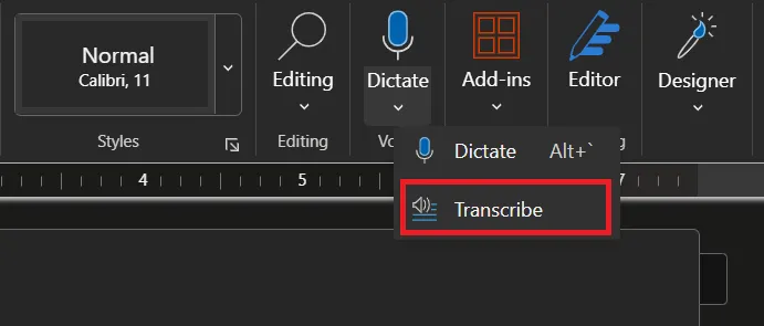 Microsoft Word Transcribe