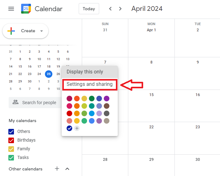 How to share Google Calendar to another individual